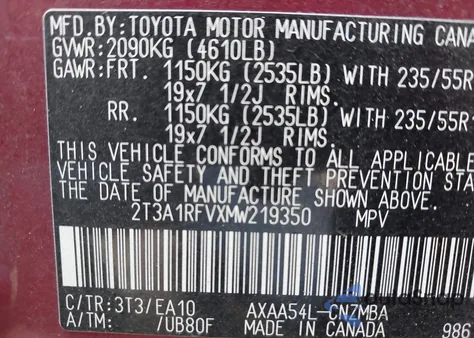 2021 Toyota Rav4 Xle Premium из США, поврежденный, VIN 2T3A1RFVXMW219350